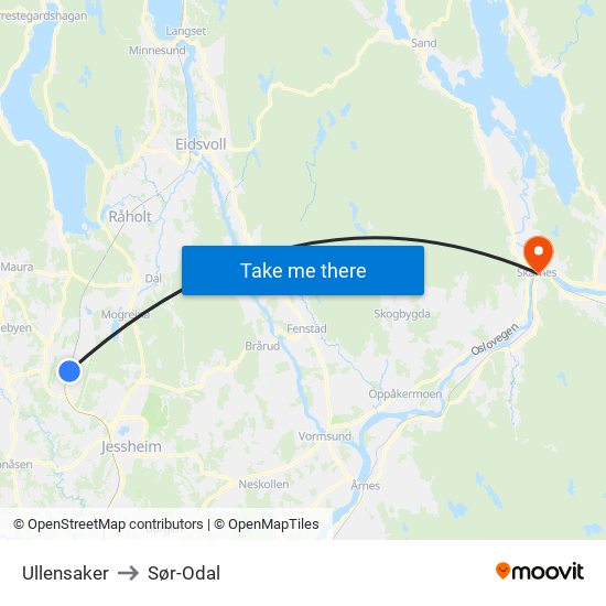 Ullensaker to Sør-Odal map