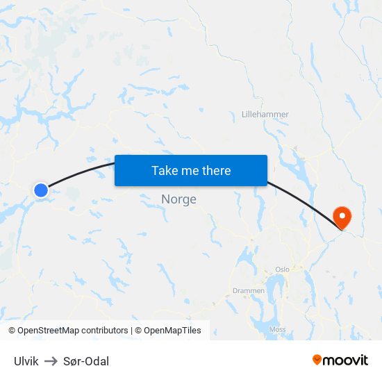 Ulvik to Sør-Odal map