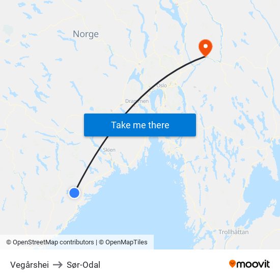 Vegårshei to Sør-Odal map