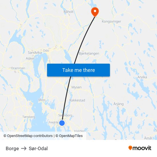 Borge to Sør-Odal map