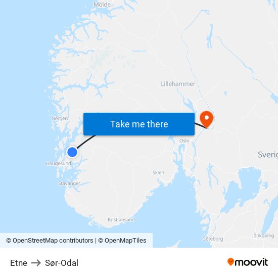 Etne to Sør-Odal map