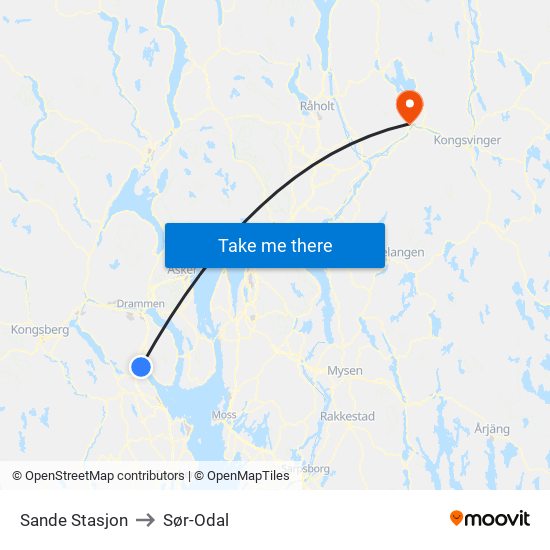 Sande Stasjon to Sør-Odal map