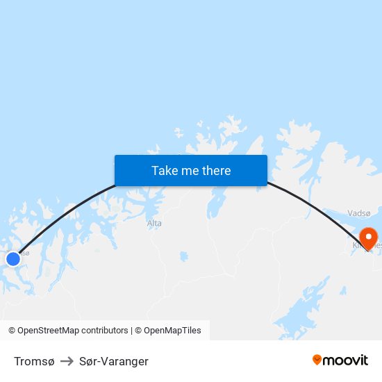 Tromsø to Sør-Varanger map