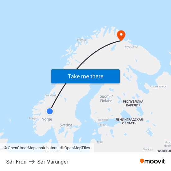 Sør-Fron to Sør-Varanger map