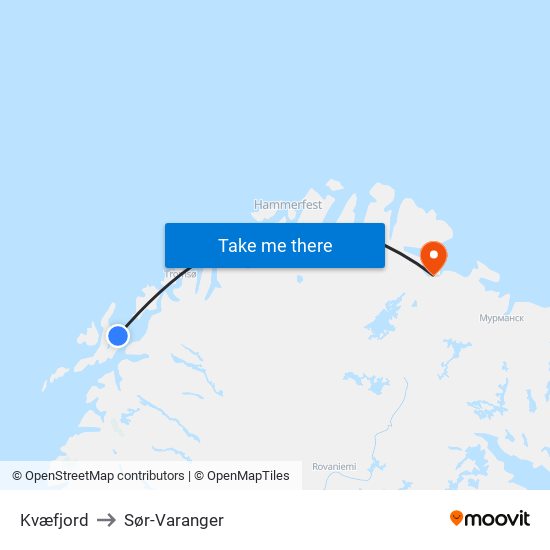 Kvæfjord to Sør-Varanger map