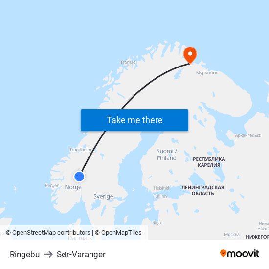 Ringebu to Sør-Varanger map