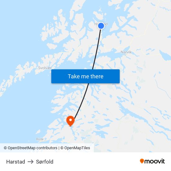 Harstad to Sørfold map