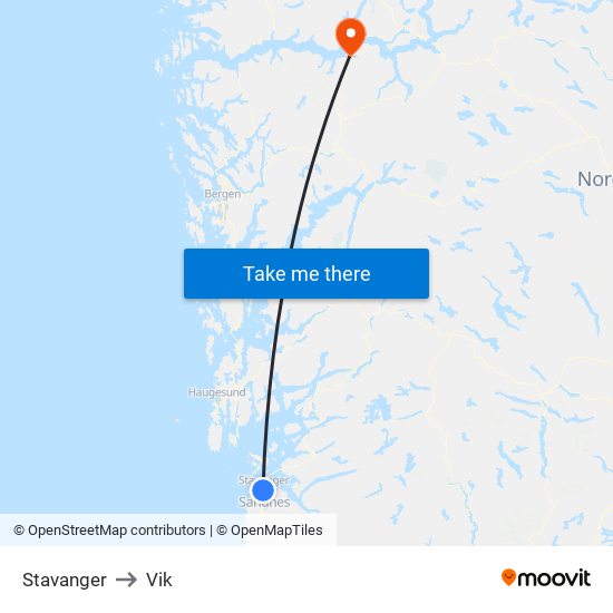 Stavanger to Vik map