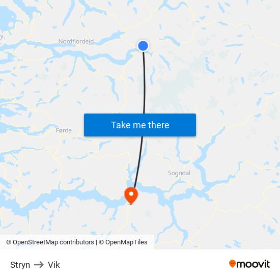 Stryn to Vik map