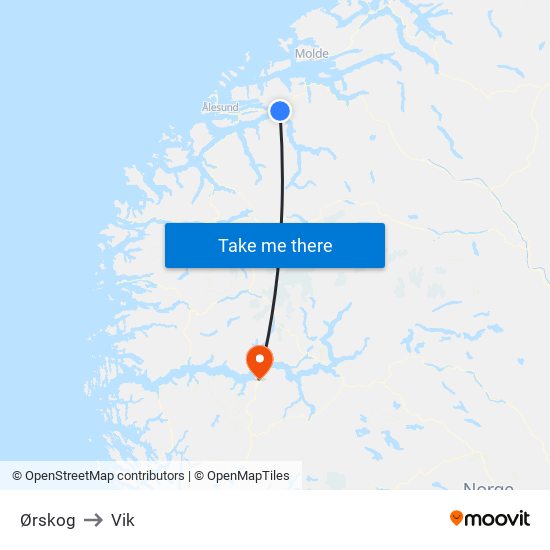 Ørskog to Vik map