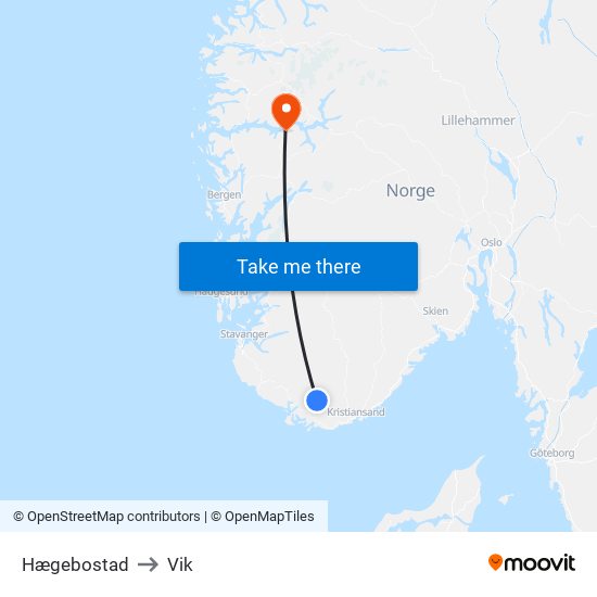 Hægebostad to Vik map