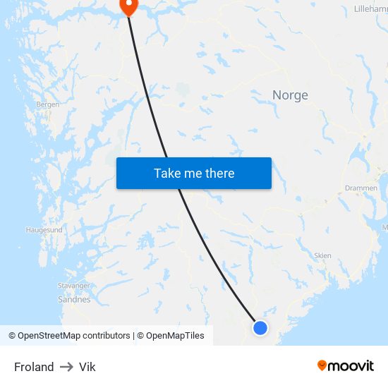 Froland to Vik map