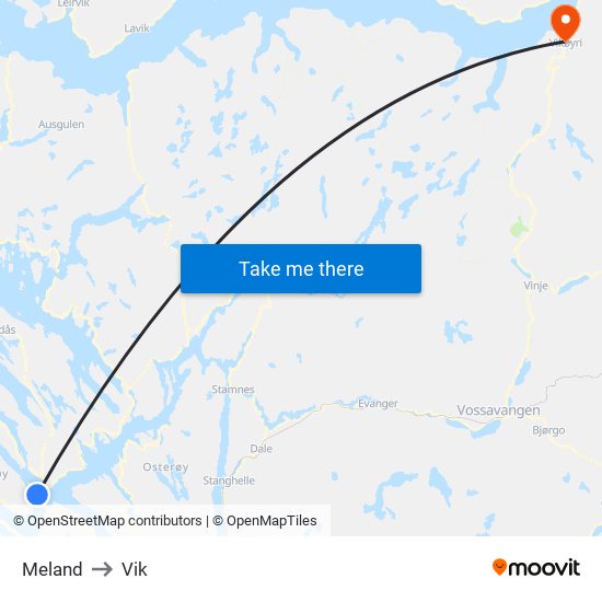 Meland to Vik map