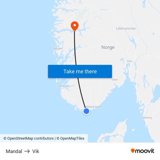 Mandal to Vik map