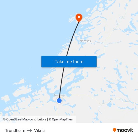 Trondheim to Vikna map