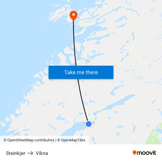 Steinkjer to Vikna map