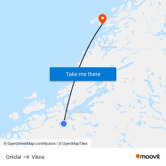 Orkdal to Vikna map