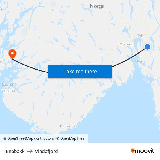 Enebakk to Vindafjord map