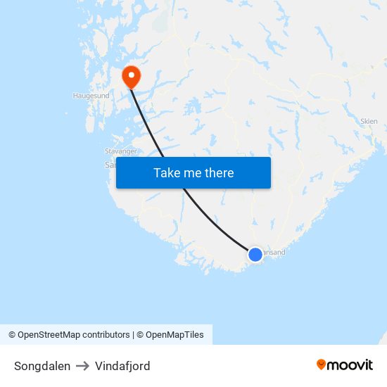 Songdalen to Vindafjord map