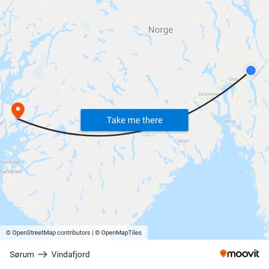Sørum to Vindafjord map