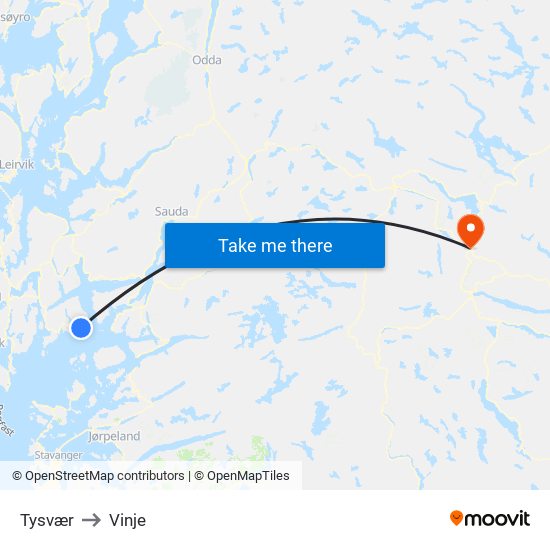 Tysvær to Vinje map