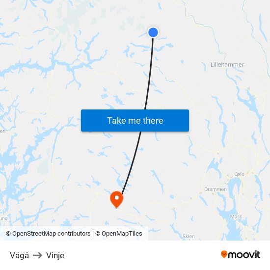 Vågå to Vinje map