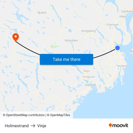 Holmestrand to Vinje map