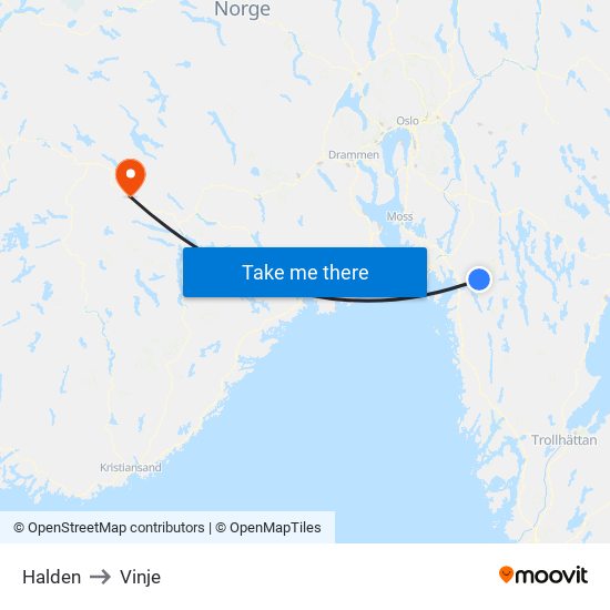 Halden to Vinje map
