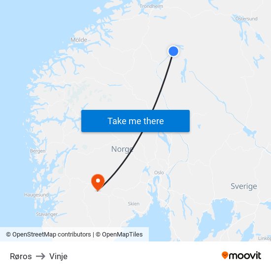 Røros to Vinje map