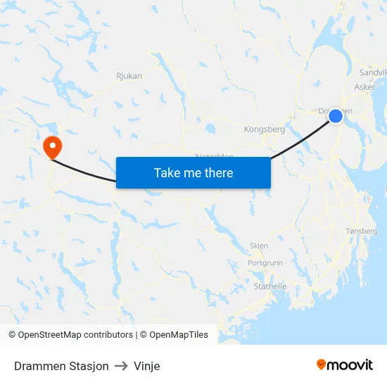 Drammen Stasjon to Vinje map