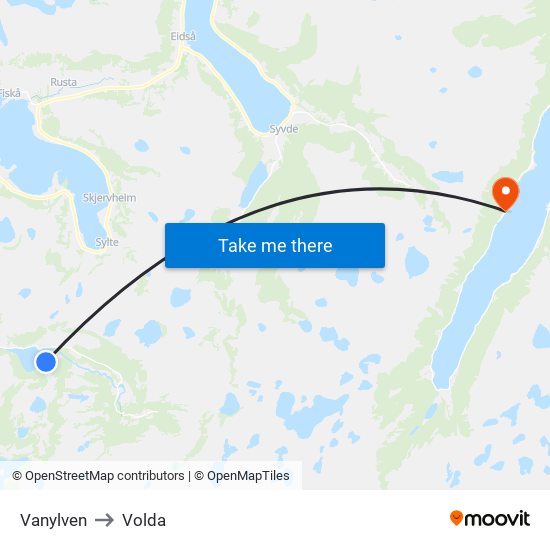 Vanylven to Volda map