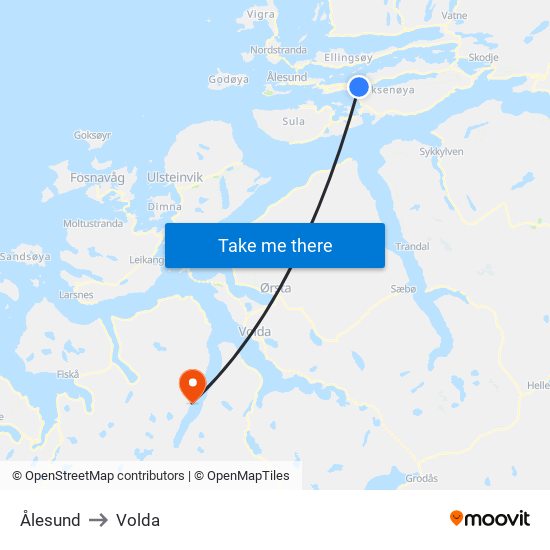 Ålesund to Volda map