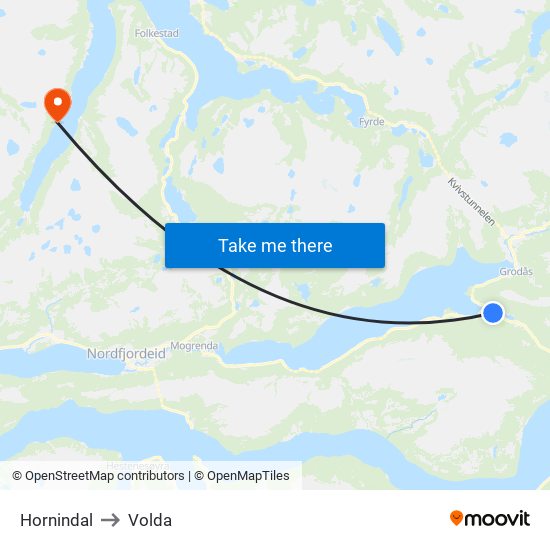 Hornindal to Volda map