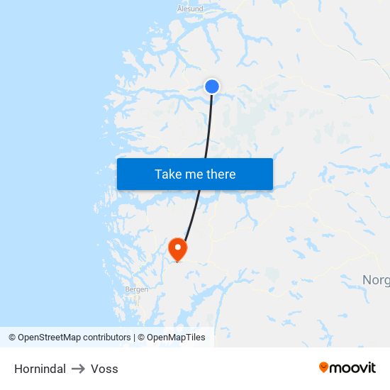 Hornindal to Voss map