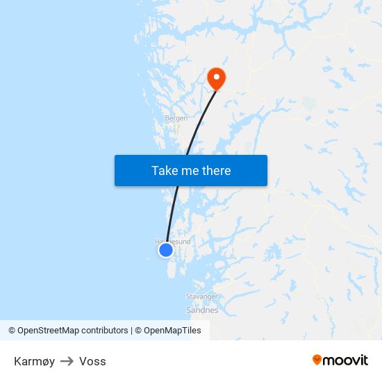 Karmøy to Voss map