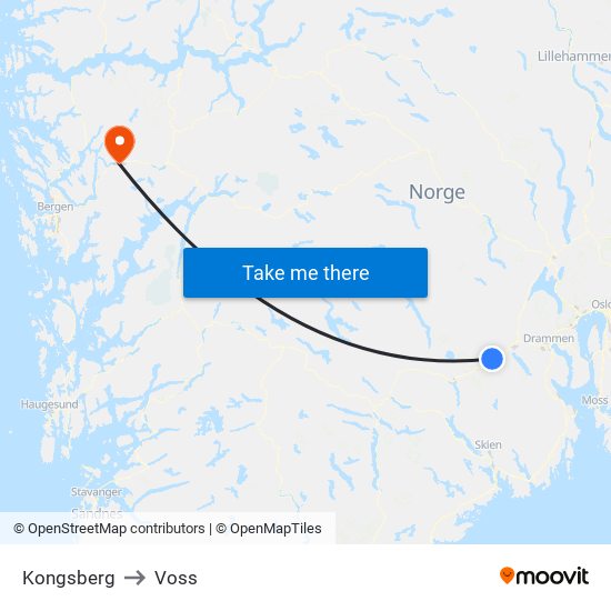 Kongsberg to Voss map