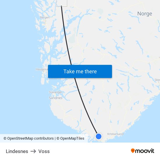 Lindesnes to Voss map
