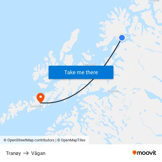 Tranøy to Vågan map