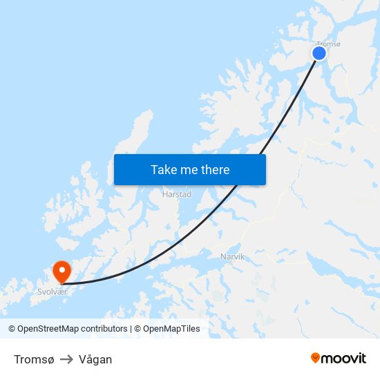 Tromsø to Vågan map