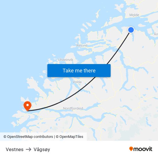 Vestnes to Vågsøy map