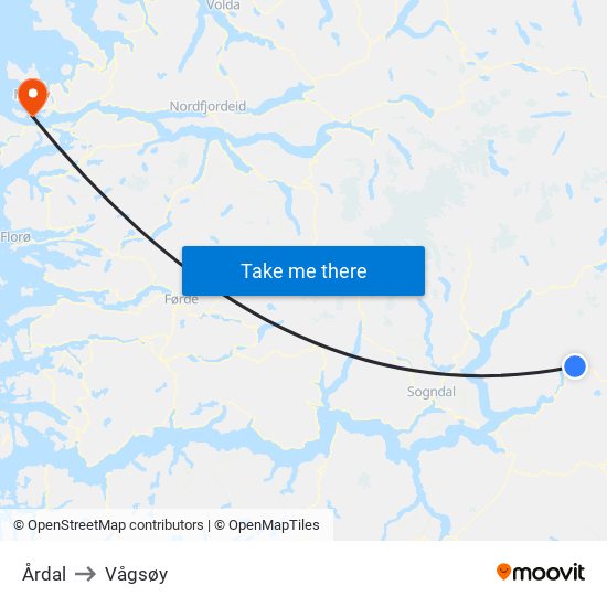 Årdal to Vågsøy map