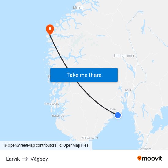 Larvik to Vågsøy map