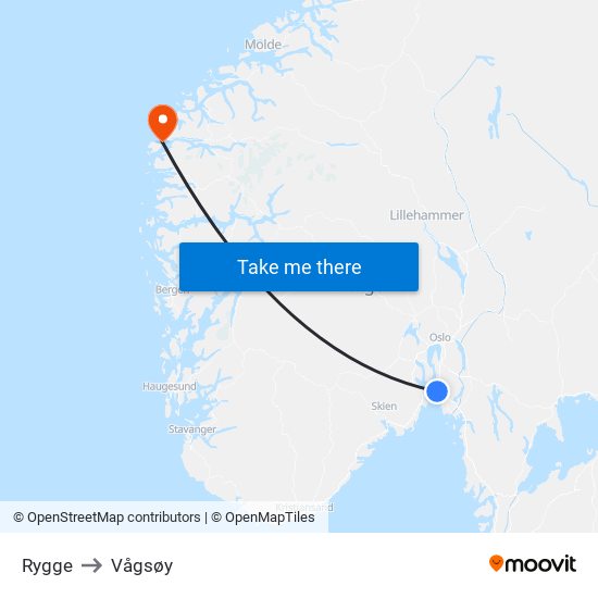 Rygge to Vågsøy map