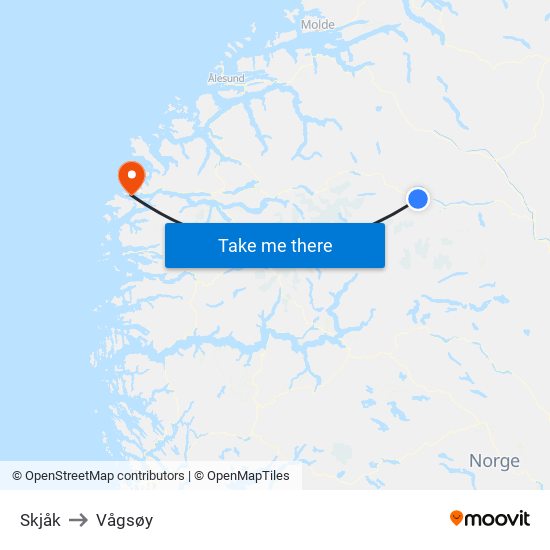 Skjåk to Vågsøy map