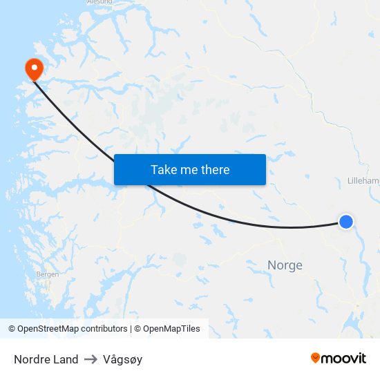 Nordre Land to Vågsøy map