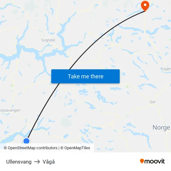 Ullensvang to Vågå map