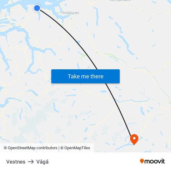 Vestnes to Vågå map
