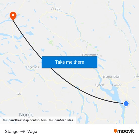 Stange to Vågå map