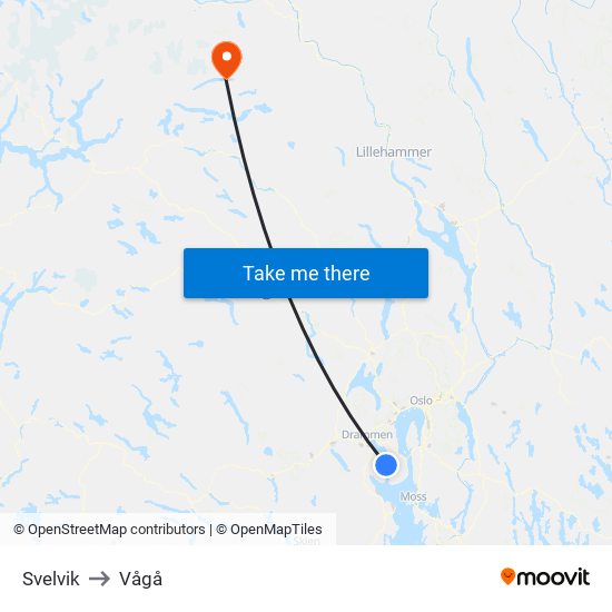 Svelvik to Vågå map