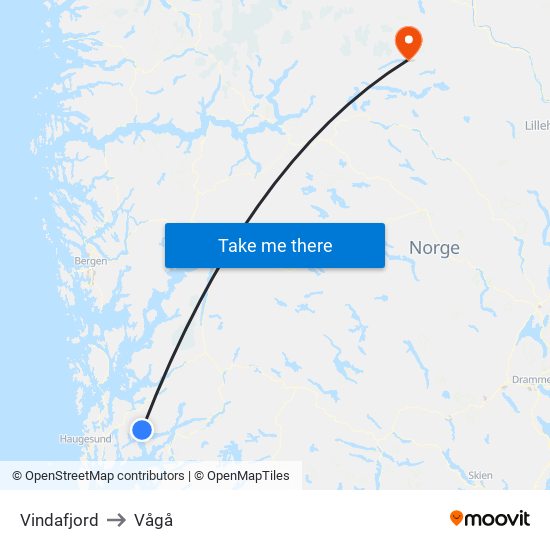 Vindafjord to Vågå map